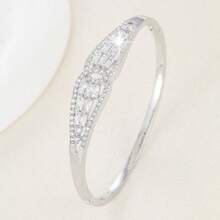 1pc Elegant Design Double Ring Hollow Trapezoid Cubic Zirconia Open Bangle Bracelet For Women, Commute Date Party Gift, High-End Accessory - Bracelet - View 8