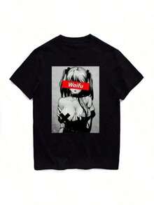 Camiseta de Verano 2025 Yuzhai Obscenes Hentais con Estampado de Dibujos Animados, Estética Urbana, para Hombre, de Algodón, Manga Corta, Estilo Surf - Negro - Ver 1