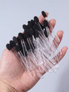 Juego de 52 piezas de aplicadores de esponja reutilizables para sombra de ojos & borlas de terciopelo triangulares para polvo, multiusos para maquillaje de ojos, fijación facial y cosméticos diarios - Negro - Ver 6
