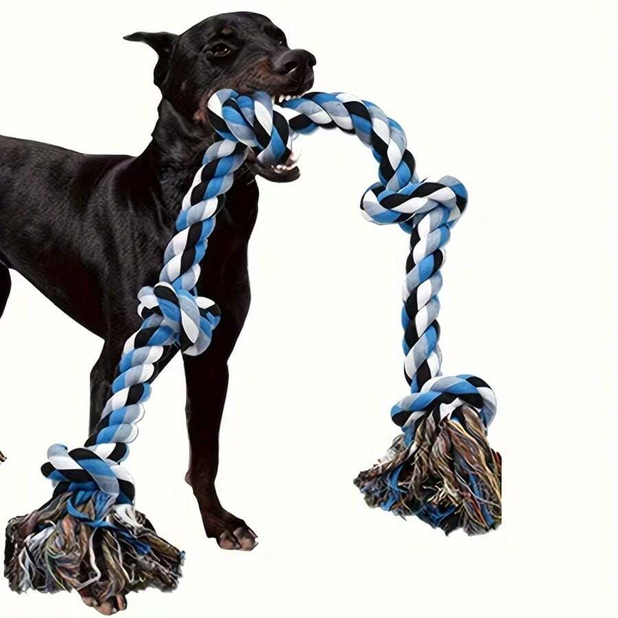 1件加厚耐用繩結狗玩具，專為大型犬和強力咀嚼者設計，採用耐咬材質製成，適合幼犬和成年犬，可用於拔河遊戲和清潔牙齒，滿足各種遊戲需求，寵物狗繩玩具，磨牙、清潔牙齒、互動訓練玩具、消耗體能，幼犬和成年犬通用