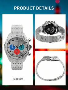 Timex Men's Vintage Chronograph Quartz Watch Multicolor Subdial Tachymeter Bezel Stainless Steel Link Bracelet Racing Style Watch for Gathering Gift for Him - 銀色 - 查看 7