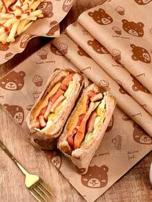 Brown Bear Pattern Oil-Proof Kitchen Baking Paper Sheets, Wrapping Paper For Sandwich Fries Baking Tray Oil-Absorbing Parchment Paper For New Year Valentine's Day - Multicolor - View 8