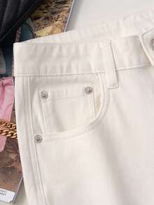 Women's Casual Straight Leg Loose Fit Jeans With Pockets,  Straight Jeans, Washed Denim Baggy Jeans, Vintage Casual Style - 米色 - 查看 6