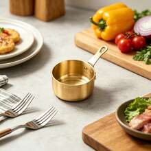1pc Stainless Steel Sauce Cup, Non-Slip, Easy To Clean And Durable Western Dip Tool. Space-Saving Thickened Metal Kitchen Seasoning Small Bowl, Suitable For Ketchup, Salad Dressing And Various Dips. Prevents Countertop Mess (Exquisite Handle Design); Perfect Practical Gift For Home Cooking Enthusiasts. - Gold - View 8