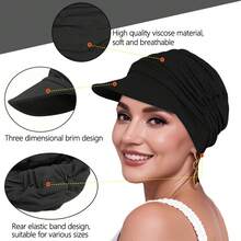 Nuevo Verano Otoño Mujer Sombrero con Visera Pañuelo Suave Cómodo Material de Viscosa Sombrero Suave para Mujer con Banda Elástica Incorporada en la Parte Trasera Sombrero - Color azul marino - Ver 3