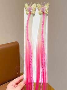 2pcs Girls Cute Embroidered Butterfly Gradient Color Ponytail Hair Extensions Hair Clips - Multicolor - View 10