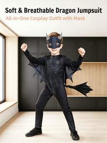 Boys' Obsidian Dragon Costume, Black Dragon Halloween Outfit, Suitable For School Plays, Book Week And Dress-Up Days - Black - View 5