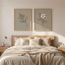 1 Stück/2 Stücke minimalistische Vintage botanische Blumendrucke, neutrale florale Wandkunstposter, modische Gemälde für Wohnzimmer, Schlafzimmer, Badezimmer, Küche, Home Office, Wohnheimdekoration, Wanddekoration, Bild mit optionalem Rahmen - Mehrfarbig - Übersicht 2