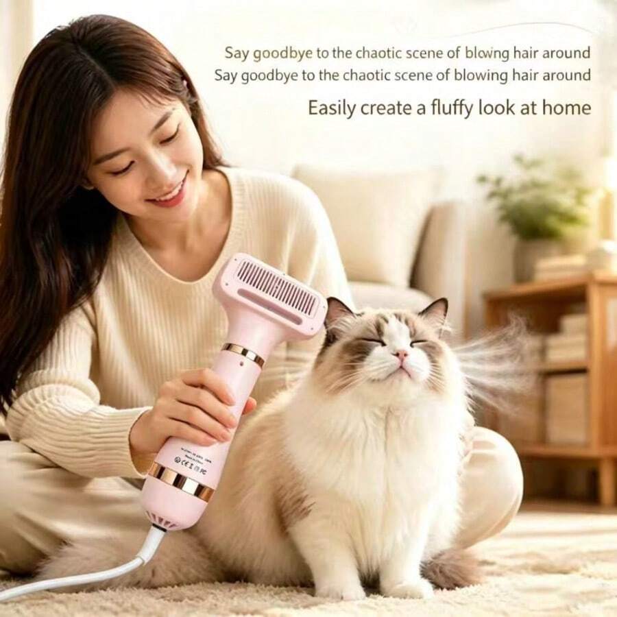Pet Hair Dryer With Adjustable Speed And Temperature,2-In-1 Hair Dryer And Comber,With Three Temperature Settings And One-Button Adjustment,Suitable For All Breeds Of Cats And Dogs,12cm Round Teeth Design For Your Beloved Pet's Comfort - Rose Pink - View 1