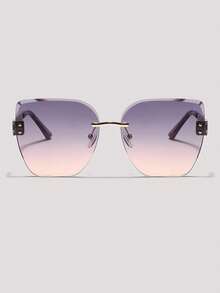 Visivana 1pc Frameless Vintage Plastic Sunglasses, Retro Slim Frame Eyewear For Street Style & Daily Outfits Elegent Modern - 1pc Transparent Purple Foot Purple Yellow Tablet - View 1