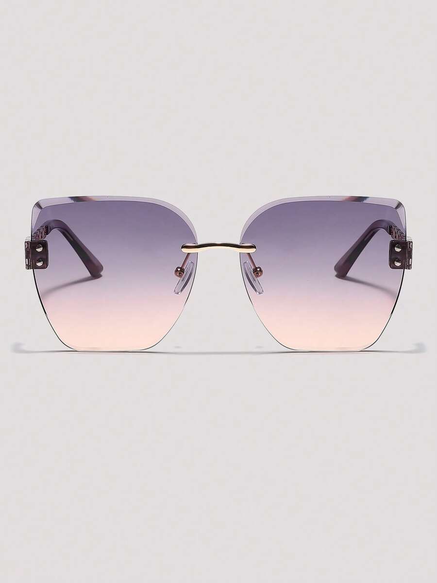 Visivana 1pc Frameless Vintage Plastic Sunglasses, Retro Slim Frame Eyewear For Street Style & Daily Outfits Elegent Modern - 1pc Transparent Purple Foot Purple Yellow Tablet - View 1