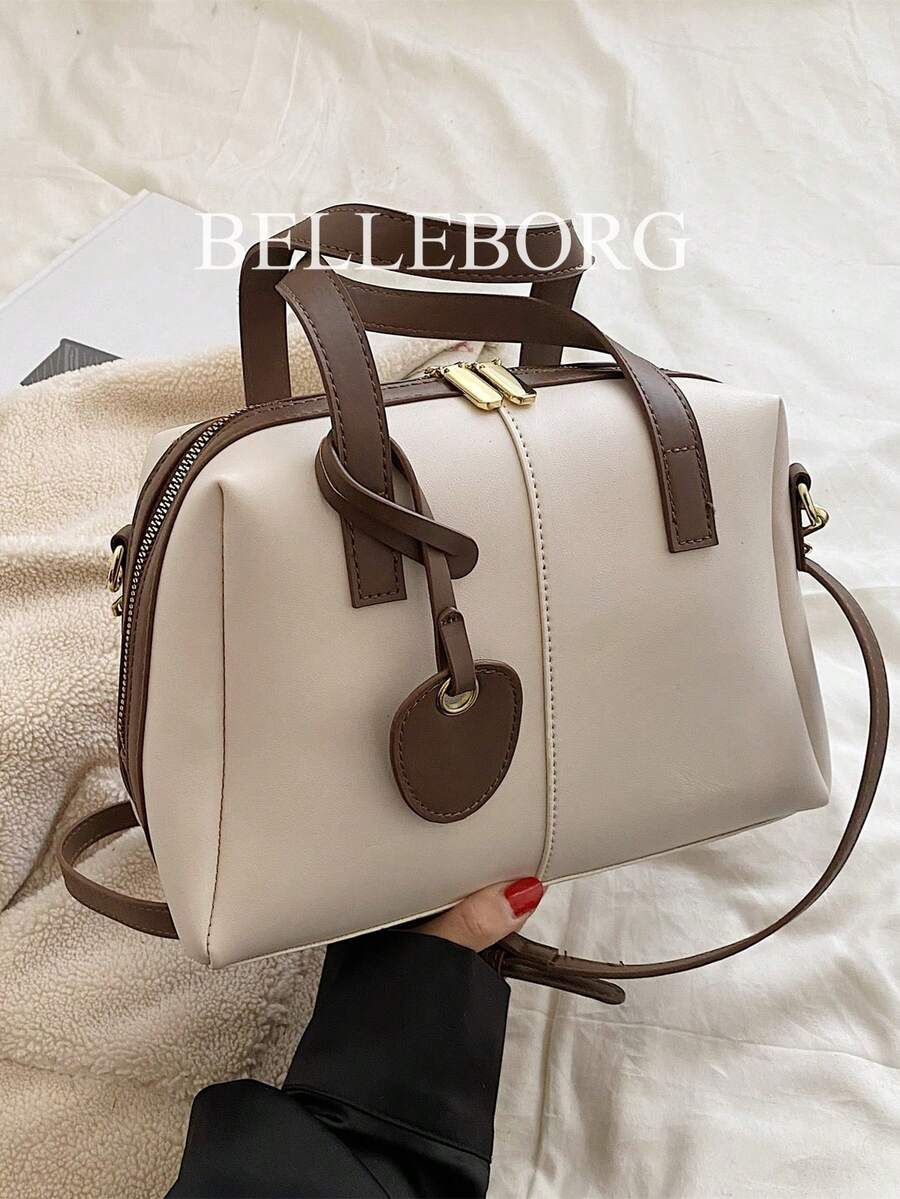 Minimalist Double Handle Boston Bag - Beige - View 1