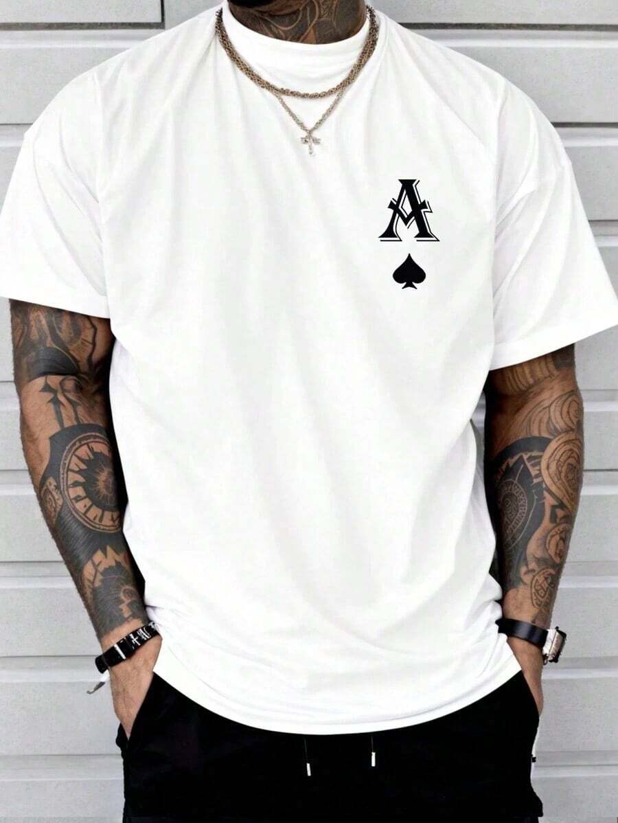 Camiseta básica de manga corta para hombre, de color negro, con diseño gráfico creativo y divertido, estilo corto, adecuada para salidas diarias y de fin de semana, cómoda y versátil. - Blanco - Ver 1