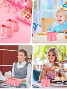 1/5/10/20pcs Mini Pink Rope Handle Paper Gift Bags, Suitable For Business, Wedding, Birthday Party Gift Packaging Shopping Bags, Size 3.9 X 4.7 X 2.4 Inches (10 X 12 X 6 Cm) - Multicolor - View 7