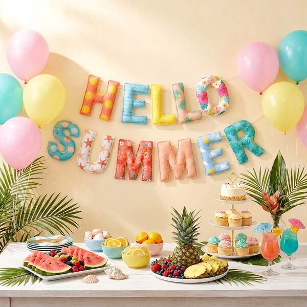 2D Flat Felt Material Summer-Themed Party Banner Decoration, Hawaiian Beach Style 'hello Summer' Banner, Suitable For Summer-Themed Parties, Birthday Parties, And Bachelorette Parties