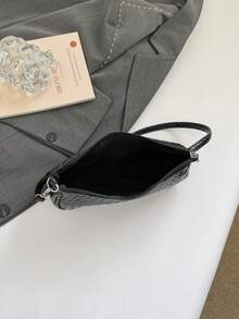 Tas Bahu Wanita Model Baru Serbaguna dengan Tekstur, Dapat Digantung di Bawah Lengan - Hitam - View 4