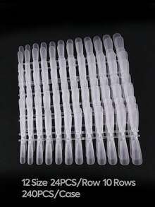 長款 T 型啞光假指甲片 240 片，12 種尺寸全覆蓋透明軟膠指甲片，專業直尖錐形壓克力接長指甲片，適合初學者 DIY 美甲與日常美甲 - 無色 - 查看 6
