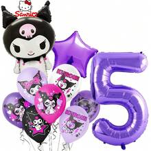 Cartoon Thickened Aluminum Foil Latex Balloon Set, Sweet Cool Style Black & Purple Color Scheme, Asymmetric Five-Pointed Star & Number Shapes, Cartoon Anime Character Print, Birthday Party, Cartoon Theme Party Backdrop Decoration Inflatable Props - View 5