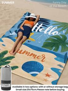 1件 Hello Summer 印花沙灘巾，游泳巾，浴巾，時尚沙灘巾，吸水浴巾，適用於浴室、游泳、健身、瑜珈，柔軟舒適的超細纖維毛巾，輕便便攜，防沙，適合夏季旅行 - 彩色 - 查看 6