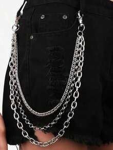 1 pieza Cadena de pantalones multicapa, accesorio de cintura estilo hip-hop, adecuado para atuendos de calle, fiesta, joyería de regalo - Plateado - Ver 4