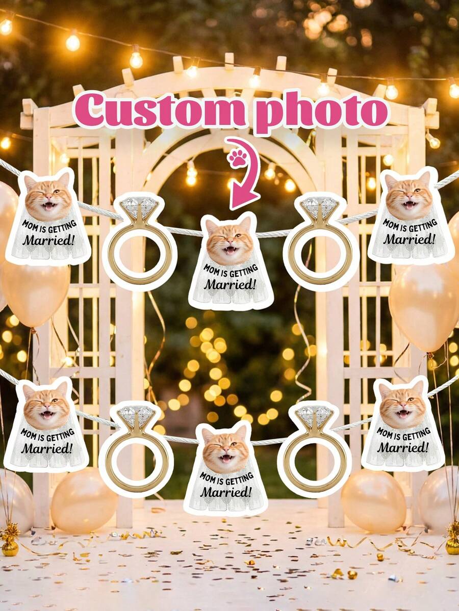 6/12/18件客製化媽媽要結婚了個性化寵物花環,客製化照片,寵物單身派對橫幅旗幟,客製化寵物頭像橫幅 - 彩色 - 查看 1