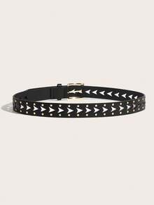 1pc Women's Gold Buckle Classic PU Rivet Hollow Waist Belt, Fashion Accessory Hot Girl Style Suitable For Pants And Dresses, Perfect For Daily Wear, Gatherings, Parties - Black - View 3