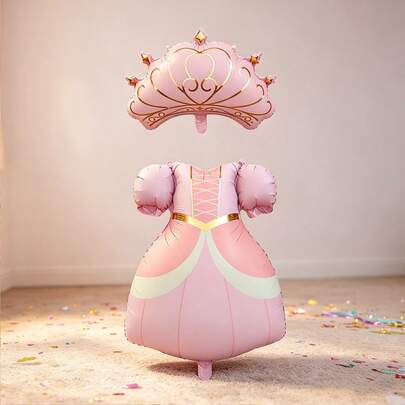 2pcs 28.74/25.19 Inch Princess Dress & Crown Foil Balloons, Pink Princess Gown Crown Aluminum Foil Balloons, Suitable For Princess Theme Party, Girls Birthday Party Decoration, Anniversary Decoration, Home Decor, Atmosphere Decoration, Event Celebration Decoration Balloons