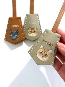 Customized Leather Pet Portrait Keychain Pendant, Personalized Leather Dog Portrait Souvenir, Customized Decoration With Name, Cute Animal Keychain Ornament - Multicolor - View 5