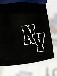 Big Boys Casual Minimalist New York Letter Print Crew Neck T-Shirt + Shorts Set, Summer New Comfortable Boys Outfit - Multicolor - View 4