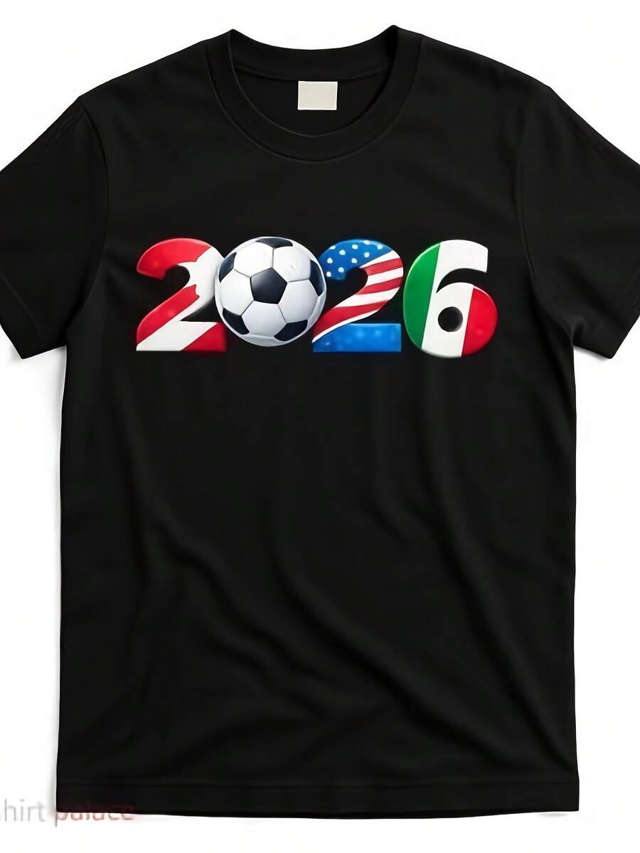 Camiseta de la Selección de Fútbol de Norteamérica 2026 para Hombres, Camiseta Casual de Manga Corta con Gráficos Divertidos, Ropa Cómoda para Uso Diario y Deportivo| Camiseta con Estampado - Negro - Ver 1