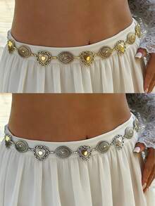 1pc Women's Bohemian & Western Style Carved Floral And Geometric Pattern Vintage Waist Chain, Casual Fashion, Gold Bohemian Style - Gold - View 7