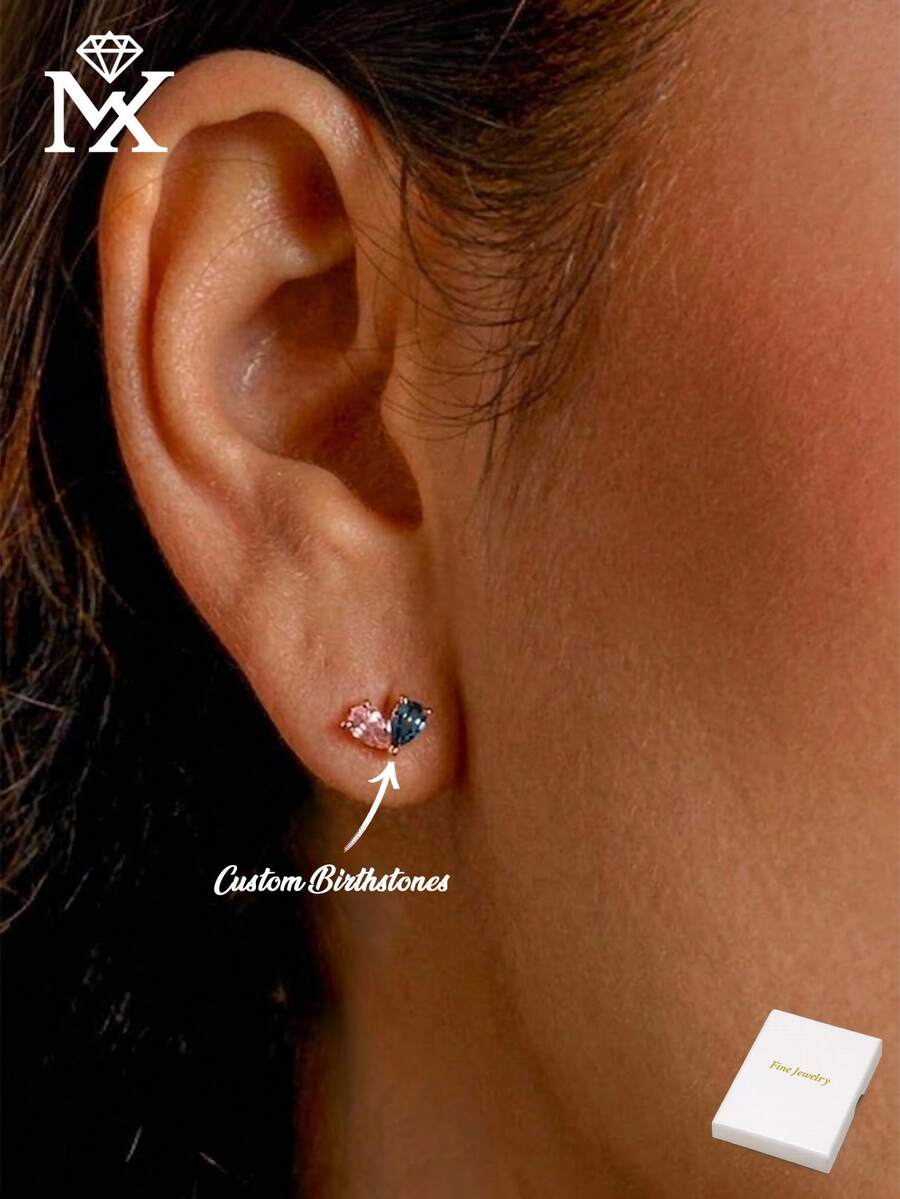 Minimalist Heart-Shaped Birthstone Earrings Delicate Stud Earrings Personalized Earrings Custom Gemstone Jewelry Gift For Mom - Multicolor - View 1