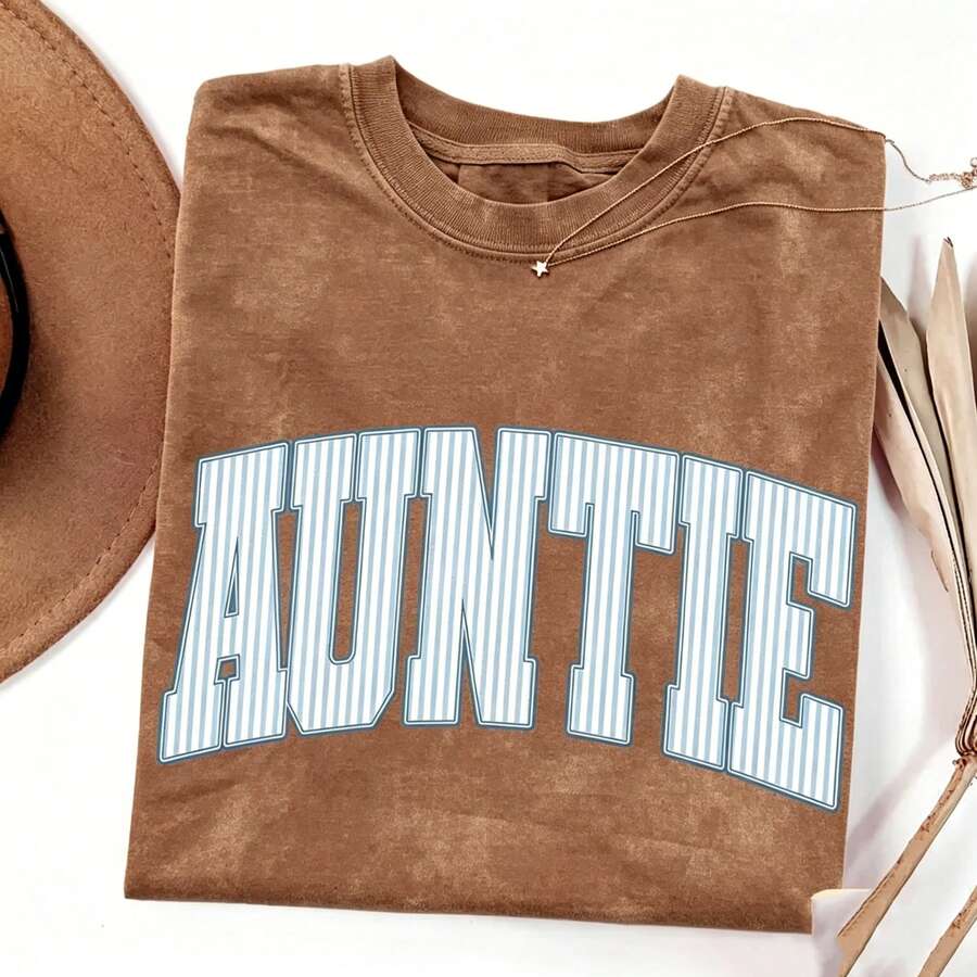 [100% Cotton][100% Cotton] ®   Auntie Shirt, Aunt Shirt, Plaid Auntie, New Aunt Gift, Pregnancy Announcement, Gift For Aunt, Pregnancy R - 棕色 - 查看 1