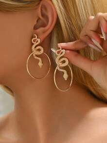 Unisex Minimalist Geometric Snake Stud Earrings - Yellow Gold - View 1