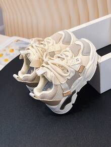 1 par de zapatillas deportivas de moda unisex para niños y niñas, zapatos casuales cómodos y antideslizantes, adecuados para exteriores y escuela, adecuados para primavera, otoño y todas las estaciones - Beis - Ver 3