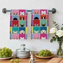 2pcs Cartoon Colorful Plaid Dog Pattern Kitchen Towels, Rectangular Microfiber Kitchen Towels, Dishcloths, Scouring Pads, Hand Towels, Cooking Baking Tea Towels, Kitchen Decor, Housewarming Gift, Birthday Gift, Bathroom Cleaning Wipes, Decorative Towels - Multicolor - View 8