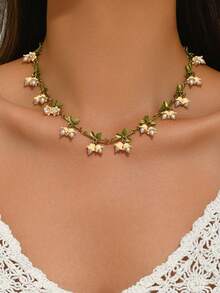 1pc Bohemian Lily Of The Valley Pendant Necklace For Women, Suitable For Daily, Casual, Beach Vacation Wear, Women's Summer Jewelry Gift - White - View 1