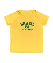 Retro Street Style Baby T-Shirt, Brazil Green Letter Print Crop Tops For Women, Slim-Fit Short Sleeve Casual Wear Y2k 2024 - nz1068- - 查看 1