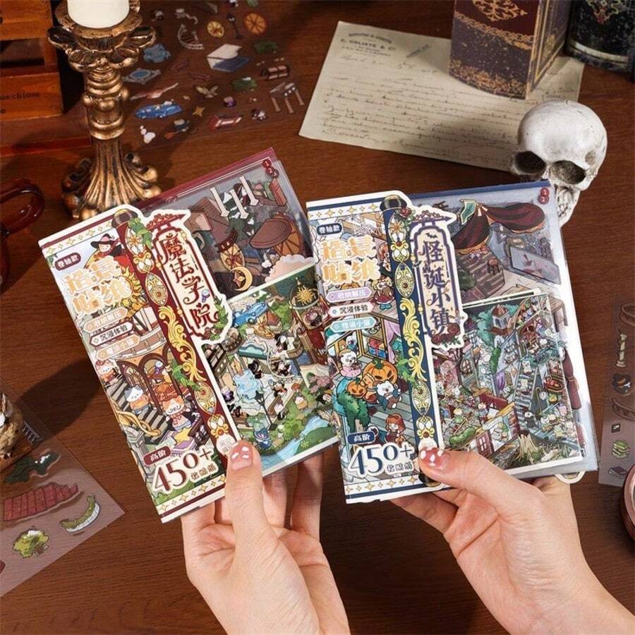 18pcs Cute Style DIY Mini House Stickers, Scene Sticker Collection (16 Stickers, 1 Base Card, 1 Instruction Manual), Decorative DIY Landscape Stickers, 3D Miniature House Scene Stickers, Scenery Stickers, Scene Stickers, Notebook Stickers, Hand-Sorted Mini House Scene Stickers, Reusable - A - View 1