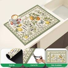 1pc Fruit Print Absorbent Drying Mat, Kitchen Decor Coffee Machine Mat, Hand Drip Coffee Pot Drain Mat, Kitchen Floor Mat, Table Mat, Kitchen Countertop Dish Drying Mat, Breakfast Mat, Heat-Resistant Drain Mat With Non-Slip Backing, Diatomaceous Earth Drain Mat, Stain-Hiding, Super Absorbent Kitchen Drain Mat, Easy-To-Clean Dish Rack Mat, Perfect For Kitchen, Dining Table, Coffee Shop, Bar, Holiday, Party, Home Decor, Holiday Gift - Multicolor - View 6