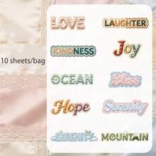 10 Sheets/Bag Sticker Pack, Weaving Words Series English Letter Theme Stickers, Scrapbook Supplies Notebook Accessories, For Decorating Cards, Photo Frames, Computers, Phone Cases, Water Bottles, Junk Journals, Pencil Cases, Suitcases, Desktop Decoration Stickers - Sticker - View 14