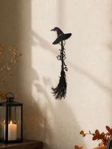 1pc Halloween Wall Sticker, Witch Hat & Broom Metal Decal, Black Halloween Window Sticker, Halloween Party Decor, Halloween Room Decoration, Trick Or Treat, Happy Halloween Decoration, Halloween Party Supplies, Halloween Outdoor Decor, Halloween Window Display Decor, Halloween Scary Scene Decor, Haunted House Decor, Day Of The Dead Decor, Halloween Photo Props, Halloween Home Decor, Halloween Gift, Party Favors, Christmas, 2027 New Year - Witch - View 9