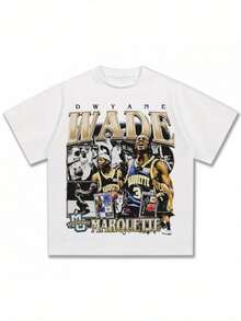 1 Piece Of Men's High-Quality, Breathable, Casual, Round-Neck T-Shirt From A Fashionable Brand, Featuring A Print Of American Basketball Star Wade, 180g, 100% Cotton - 白色 - 查看 1