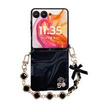PU Leather Water Ripple Phone Case With Bracelet, Hard PC Back Plate Protective Phone Case Compatible With Motorola Razr 70, 70 Ultra, Razr 60, Razr 60 Ultra, Razr 50, Razr 50 Ultra - Black - View 3