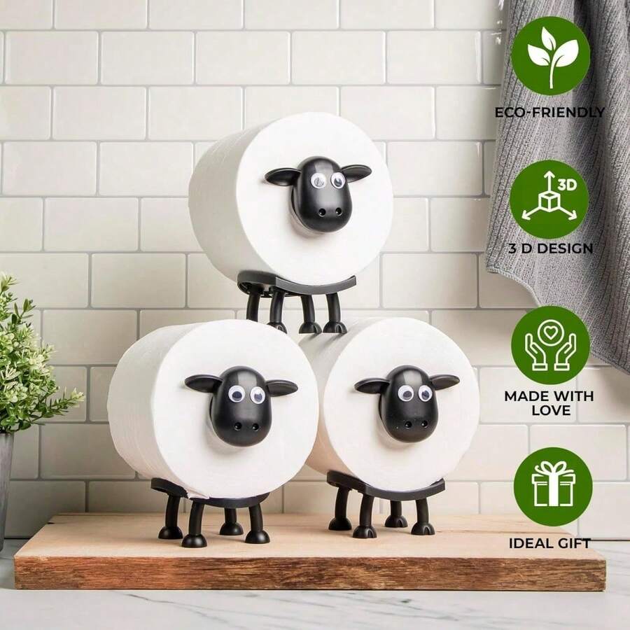 1pc Sheep Shaped Toilet Paper Holder Freestanding Bathroom Set 3D Printed Black Sheep Tissue Roll Rack Creative Storage Cute Decor Funny Animal Design Bathroom Accessories Whimsical Home Organization Solution Perfect Gift Idea - Black - View 1
