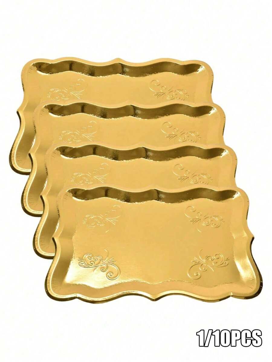10pcs 9"X13" Gold Rimmed Elegant Rectangular Paper Plates, With Gold Rim Borders, Suitable For Dessert Displays, Parties, Birthday Gatherings, Weddings, Showers, Picnics, Daily Use, 1 Pack - Multicolor - View 1