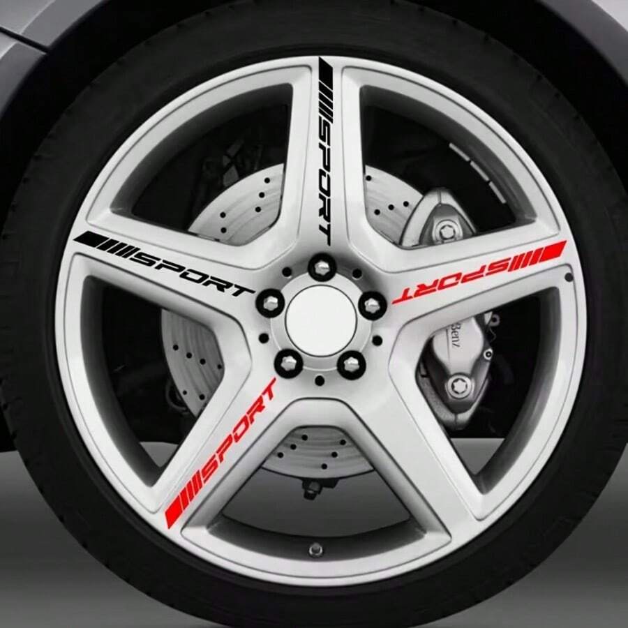4pcs/Set Racing Tire & Wheel Hub Vinyl Stickers - Personalized Decorative Decals, Suitable For Car Modification, Sporty Style Car Door, Underwire, Wheel Hub, Racing Stickers, Tires - Slash Sport Sticker - View 1