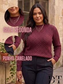 Women's Plus Size Elegant Long Sleeve Ribbed Knit Sweater - Winter Fashion - Black - View 2