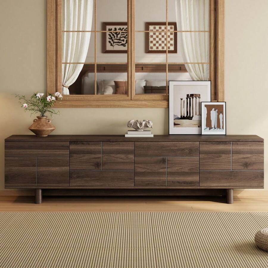 78 Inch Modern TV Stand TVs Up To 85, Entertainment Center With With Solid Wood, Management, Push-Openers, Soft-Closing Hinges & Adjustable Shelves Living Room - 1 - View 1