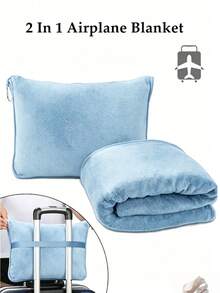 2-In-1 Travel Blanket & Neck Pillow, Soft Textured Foldable, With Luggage Strap And Backpack Clip For Easy Carrying, Suitable For Airplane, Car, Camping And Office Nap, Size 150x100cm, Multiple Colors, Perfect Travel Gift - Multicolor - View 16